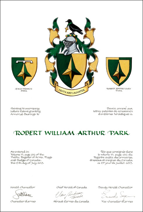 Lettres patentes concédant des emblèmes héraldiques à Robert William Arthur Park