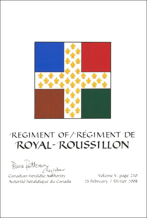 Letters patent confirming the blazon of the Flag of the Regiment of Royal-Roussillon