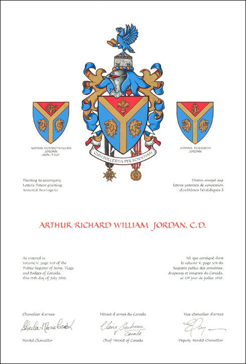 Lettres patentes concédant des emblèmes héraldiques à Arthur Richard William Jordan