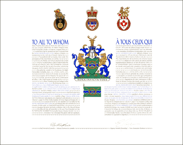 Lettres patentes concédant des emblèmes héraldiques au Royal Ashburn Golf Club