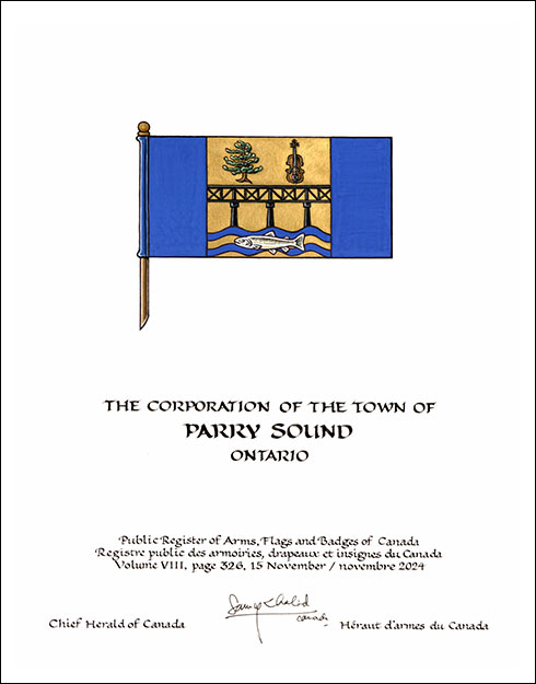 Letters patent granting heraldic emblems to The Corporation of the Town of Parry Sound