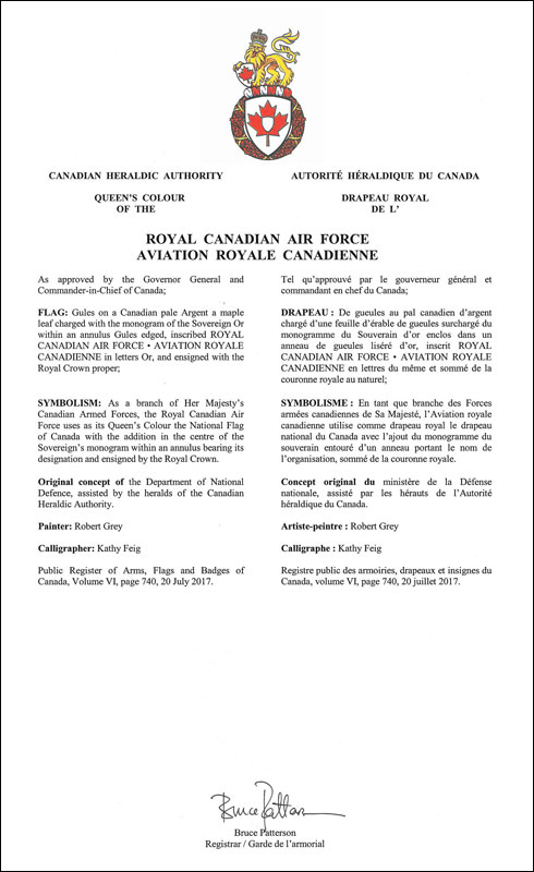 Lettres patentes approuvant le drapeau royal de l'Aviation royale canadienne