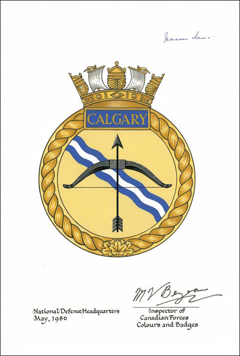 Letters patent confirming the blazon of the Badge of  HMCS Calgary