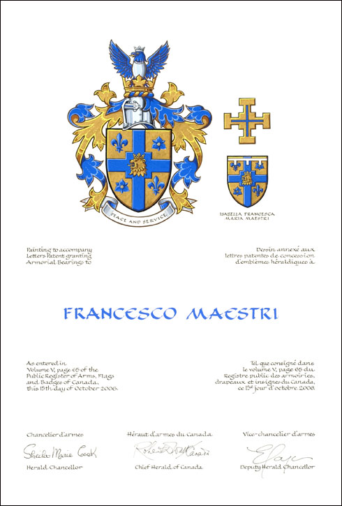 Lettres patentes concédant des emblèmes héraldiques à Francesco Maestri, Francesco