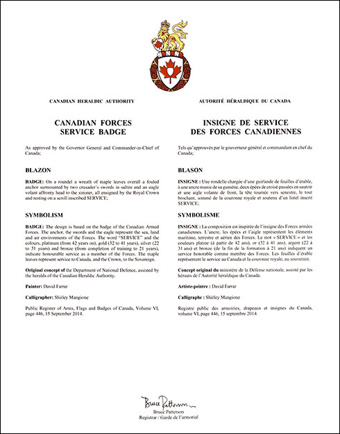Lettres patentes approuvant l'Insigne de service des Forces canadiennes