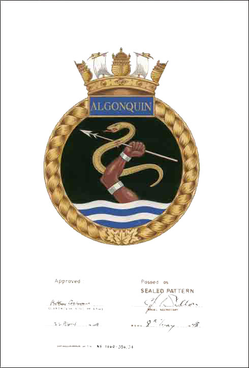Lettres patentes confirmant le blasonnement de l'insigne du NCSM Algonquin