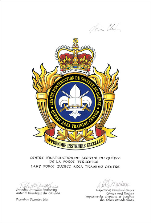 Approval of the Badge of the Land Force Quebec Area Training Centre
