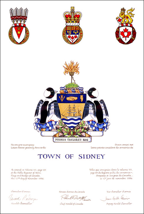 Lettres patentes concédant des emblèmes héraldiques à la Town of Sidney