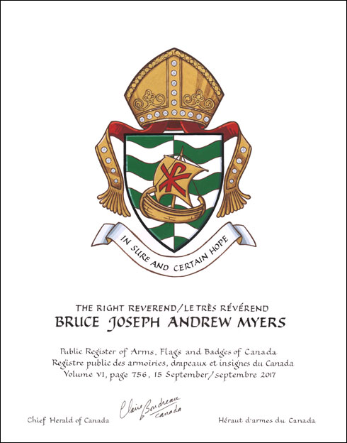 Lettres patentes concédant des emblèmes héraldiques à Bruce Joseph Andrew Myers