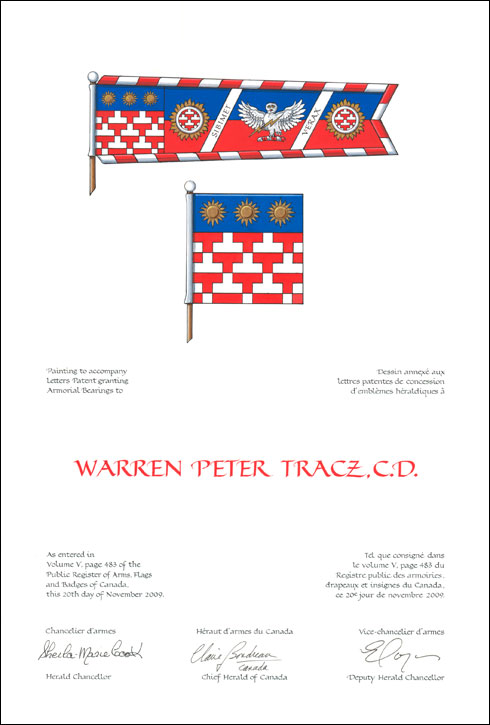 Letters patent granting heraldic emblems to Warren Peter Tracz