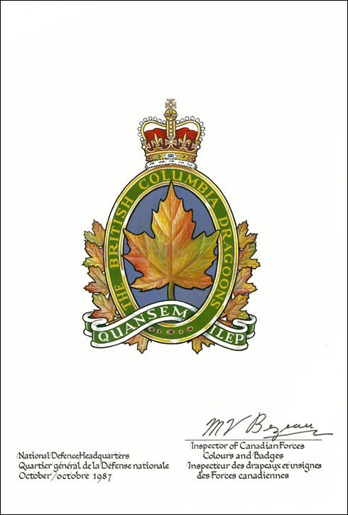 Approval of the Badge of The British Columbia Dragoons