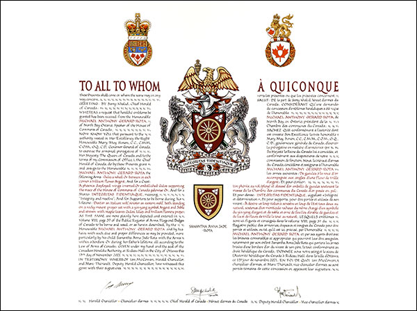 Letters patent granting heraldic emblems to Anthony Michael Gerard Rota