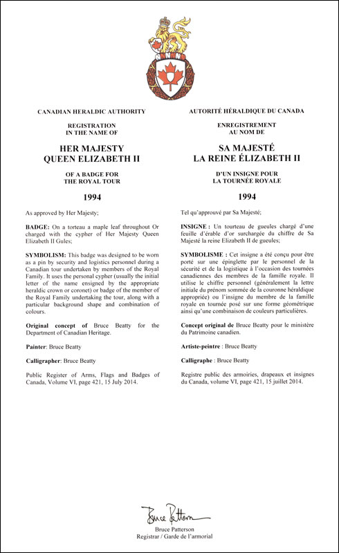 Letters patent registering the heraldic emblems of Queen Elizabeth II