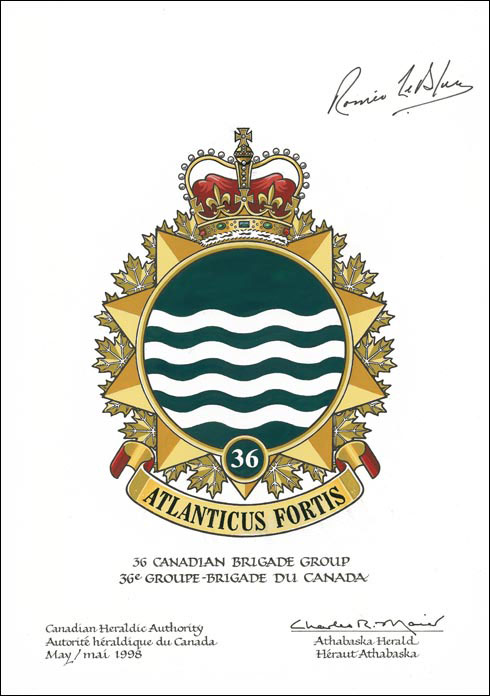 Lettres patentes approuvant l’insigne du 36e Groupe-Brigade du Canada