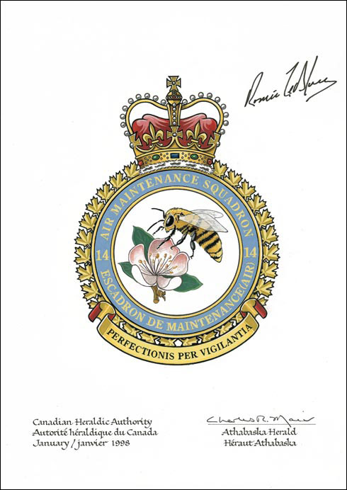 Lettres patentes approuvant l’insigne du 14e Escadron de maintenance (Air)