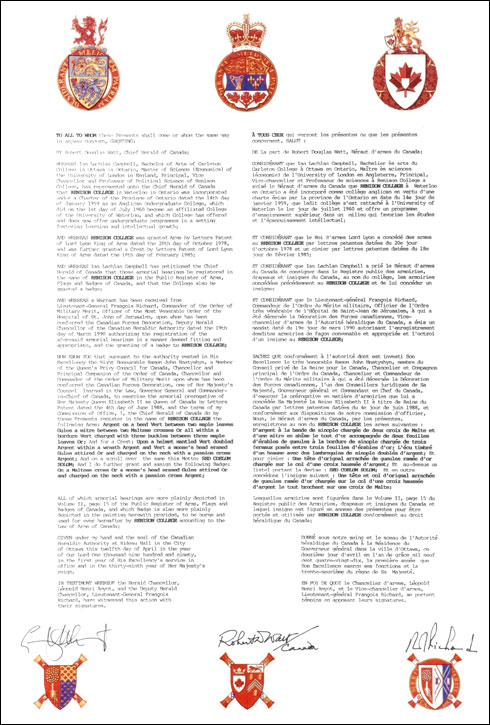 Lettres patentes concédant un insigne au Renison College