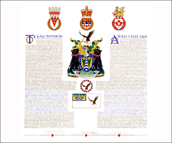 Lettres patentes concédant des emblèmes héraldiques au Village of Port Alice