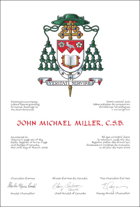 Letters patent granting heraldic emblems to John Michael Miller