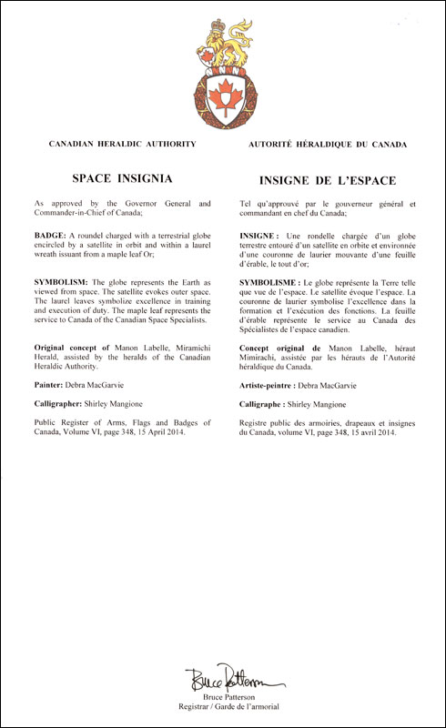 Letters patent approving the Space Insignia
