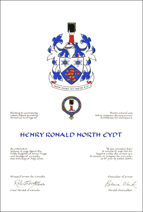 Lettres patentes concédant des emblèmes héraldiques à Henry Ronald North Eydt