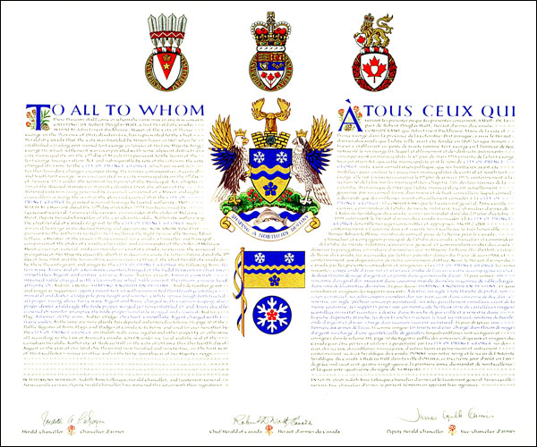 Letters patent granting heraldic emblems to the City of Prince George