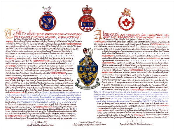 Letters patent granting heraldic emblems to the Westminster Club
