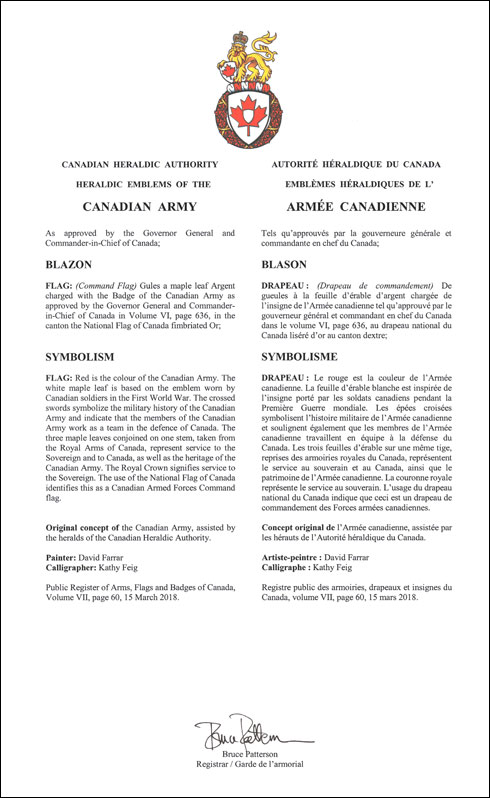 Letters patent approving the heraldic emblems of the Canadian Army