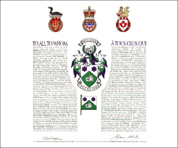 Letters patent granting heraldic emblems to Hillfield Strathallan College