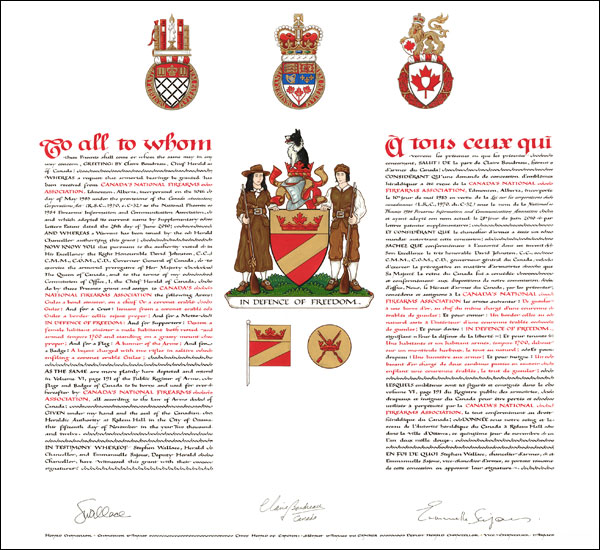 Lettres patentes concédant des emblèmes héraldiques à la Canada’s National Firearms Association