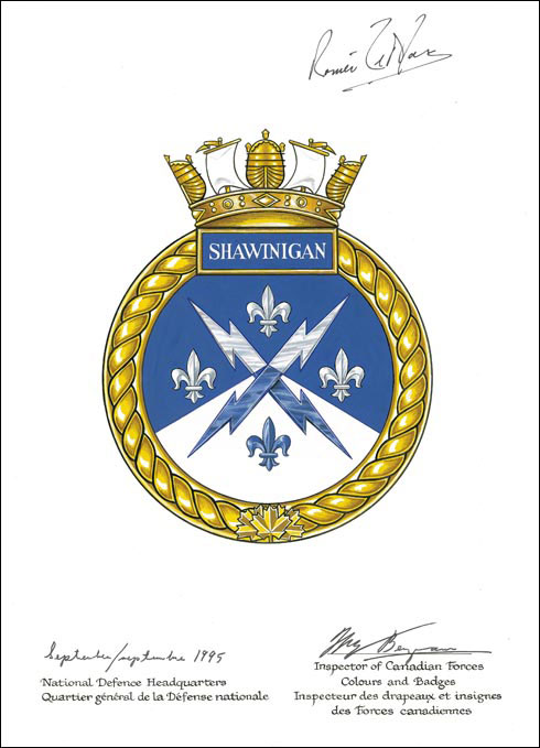 Lettres patentes approuvant l’insigne du NCSM Shawinigan