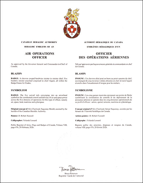 Lettres patentes approuvant l’insigne d'un officier des opérations aériennes de l'Aviation royale canadienne