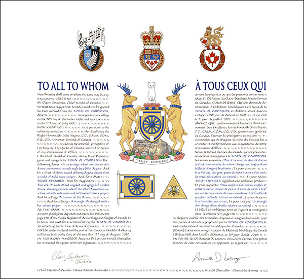 Lettres patentes concédant des emblèmes héraldiques à la Town of Cardston