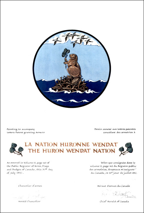 Letters patent granting a Badge to the Huron Wendat Nation