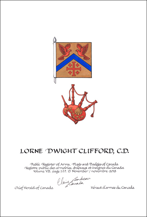 Letters patent granting heraldic emblems to Lorne Dwight Clifford