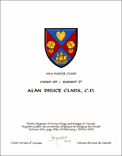 Lettres patentes concédant des emblèmes héraldiques à Alan Bruce Clark