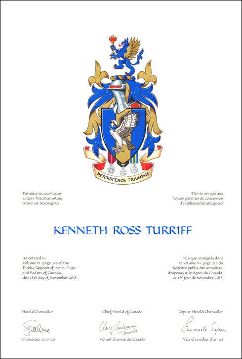Lettres patentes concédant des emblèmes héraldiques à Kenneth Ross Turriff