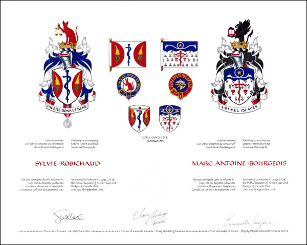 Letters patent granting heraldic emblems to Sylvie Robichaud