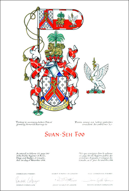 Letters patent granting heraldic emblems to Suan-Seh Foo