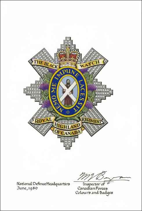 Letters patent confirming the blazon of the Badge of The Black Watch (Royal Highland Regiment) of Canada