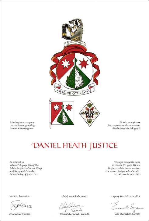 Lettres patentes concédant des emblèmes héraldiques à Daniel Heath Justice