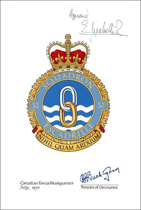 Lettres patentes confirmant le blasonnement de l'insigne du 32e Escadron polyvalent