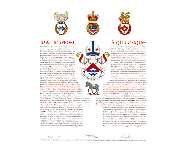Lettres patentes concédant des emblèmes héraldiques à Helen Jane Kennedy