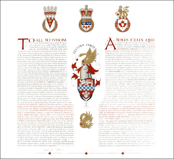 Letters patent granting a Badge to Roger Alexander Lindsay