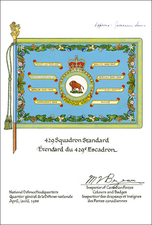 Letters patent confirming the Standard of the 429 Transport Squadron