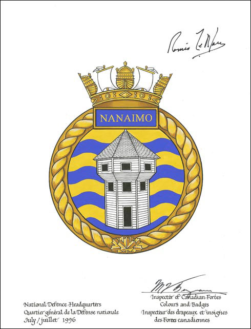 Lettres patentes approuvant l’insigne du NCSM Nanaimo