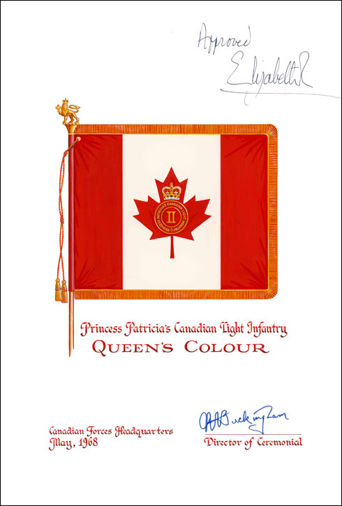 Letters patent confirming a Queen's Colour for use by the 2nd Battalion of the Princess Patricia’s Canadian Light Infantry