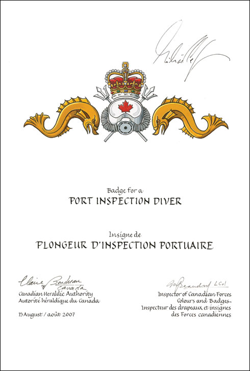 Letters patent approving a Badge for a Port Inspector Diver