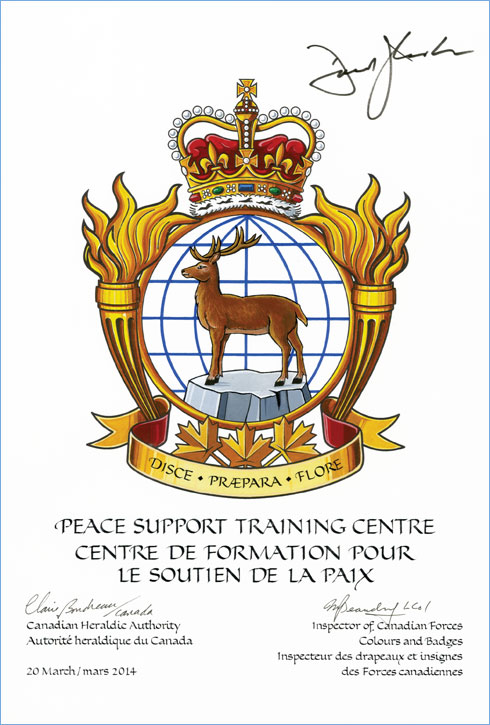 Letters patent approving the badge of the Peace Support Training Centre