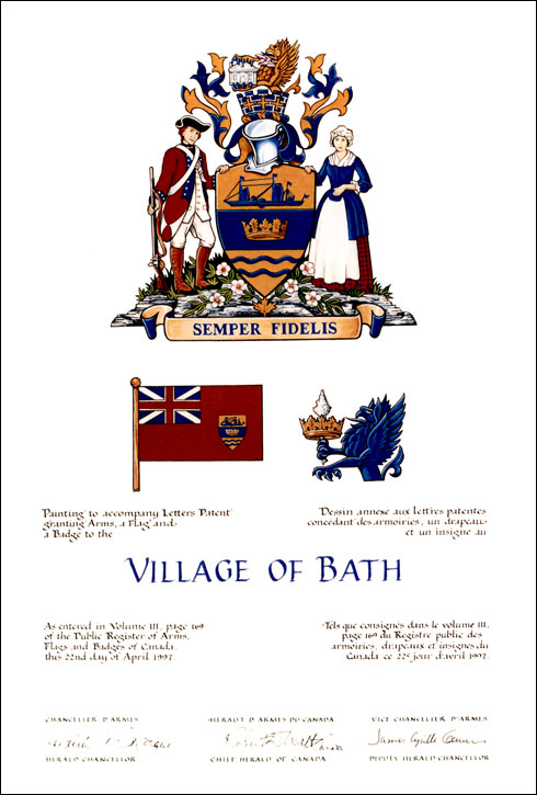 Letters patent granting heraldic emblems to the Village of Bath