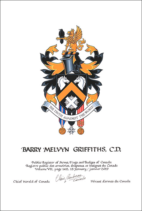 Lettres patentes concédant des emblèmes héraldiques à Barry Melvyn Griffiths
